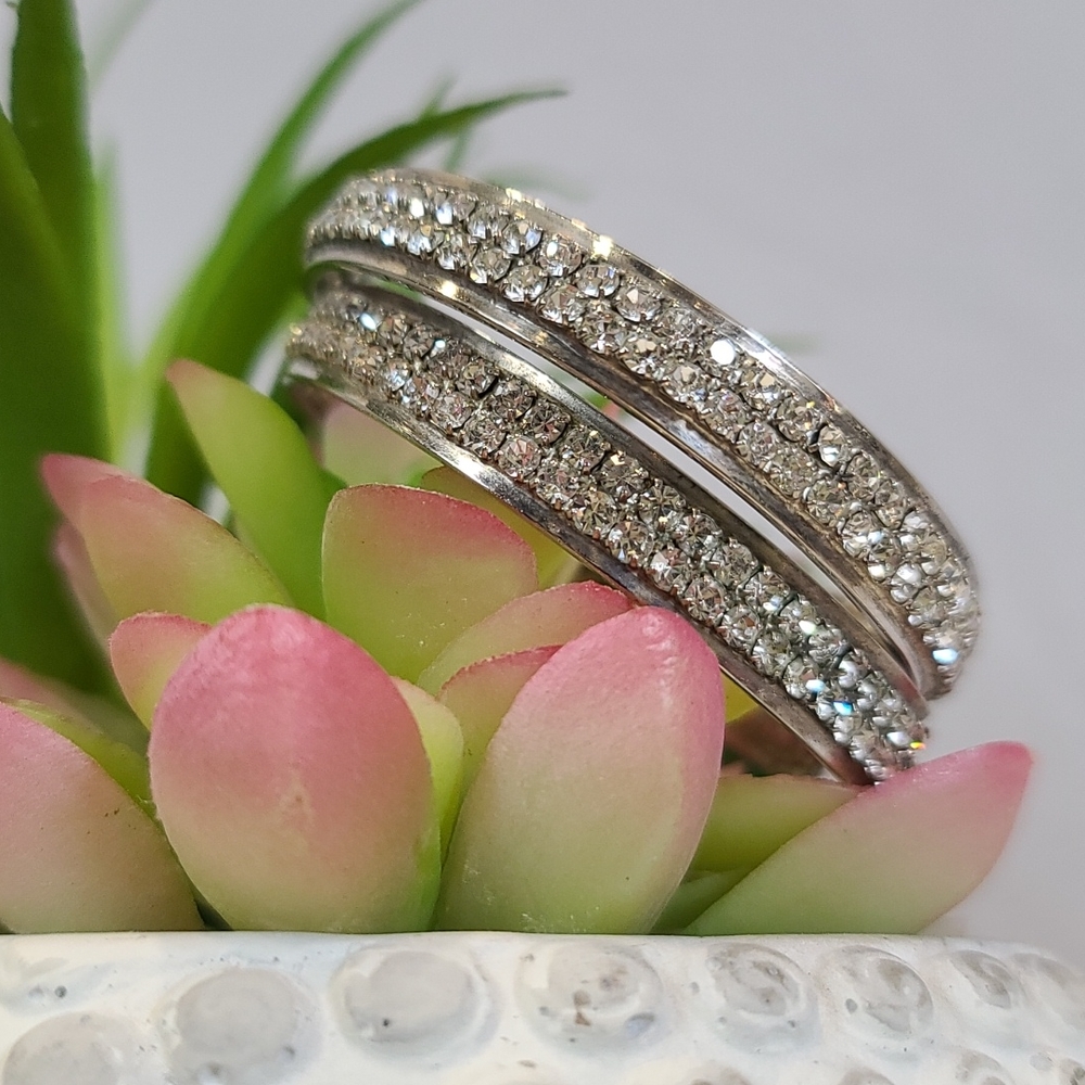 Silver & Rhinestone Hoop Earrings- 2" - Picture 4 of 4